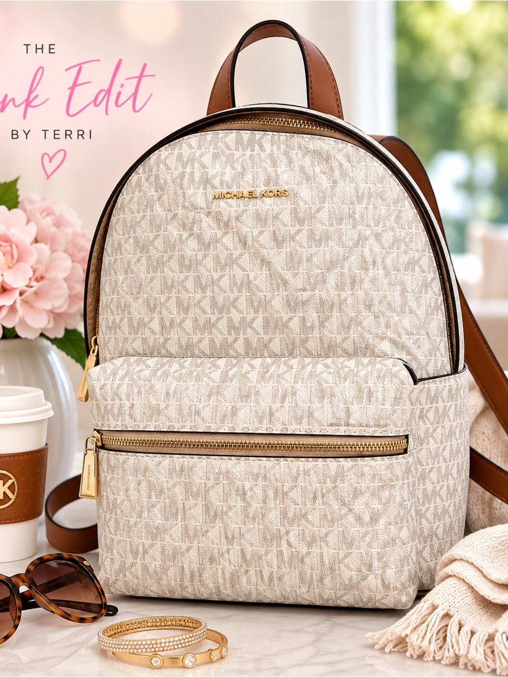 Michael Kors Jaycee Medium MK Logo Backpack Vanilla Acorn